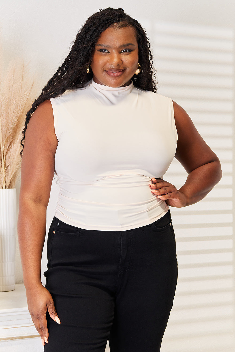 Mock Neck Ruched Cropped Tank Trandify deal