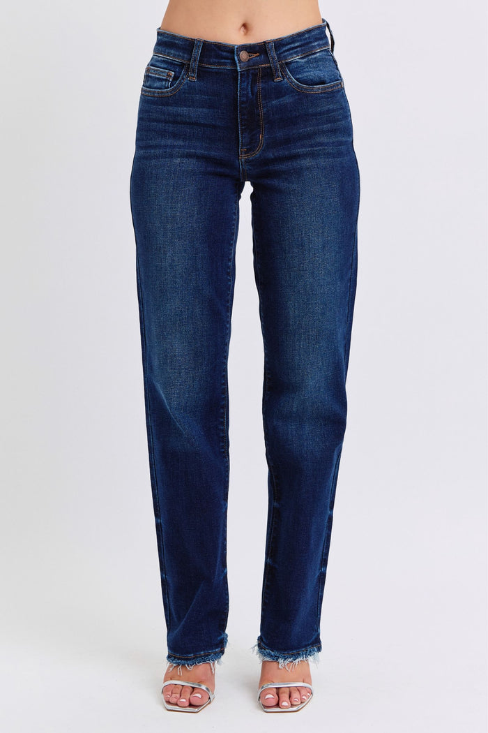 Judy Blue Full Size Raw Hem Straight Leg Jeans Trandify Deal