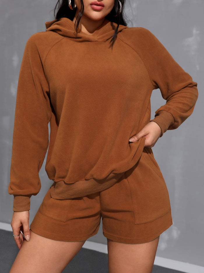 Long Sleeve Hoodie and Pocketed Shorts Set Trandify Deal