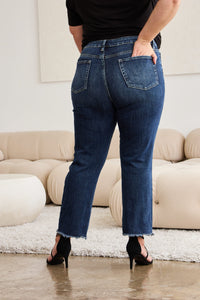 RFM Full Size Tummy Control Distressed High Waist Raw Hem Jeans Trandify deal
