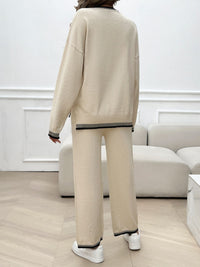 Devine Round Neck Dropped Shoulder Top and Pants Sweater Set Trandify Deal