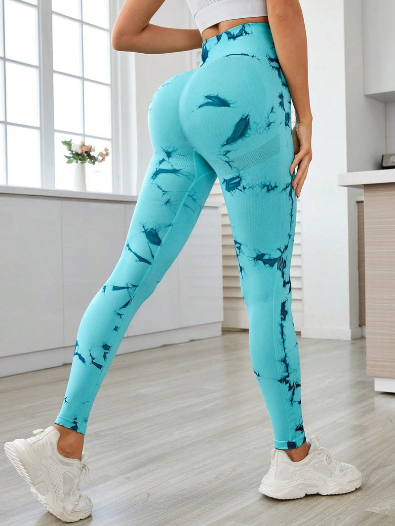 Printed High Waist Active Leggings Trandify Deal