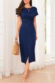 Slit Round Neck Short Sleeve Midi Dress Trandify deal