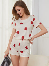 Heart Round Neck Top and Shorts Lounge Set Trandify deal