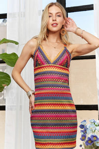 ADORA Contrast Striped V-Neck Mini Dress Trandify deal