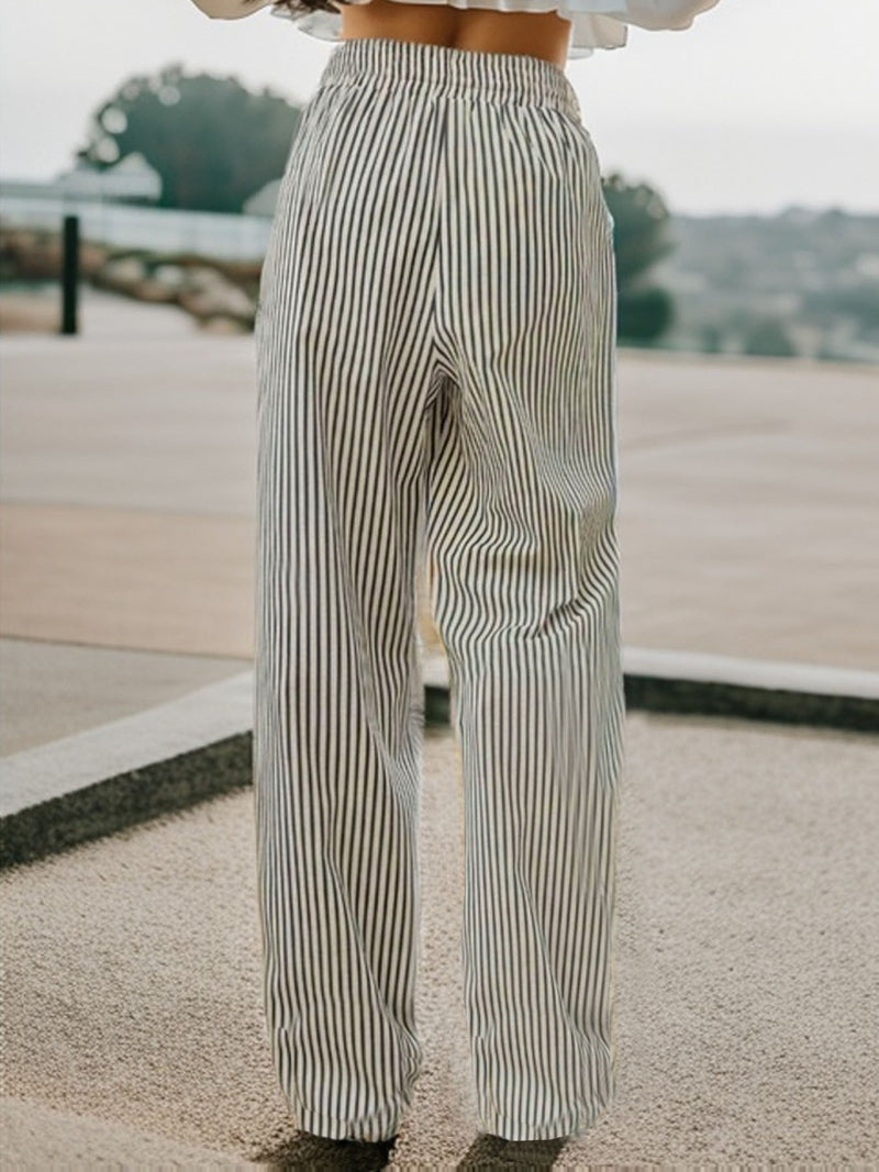 Drawstring Striped Elastic Waist Pants - Trandify Deal