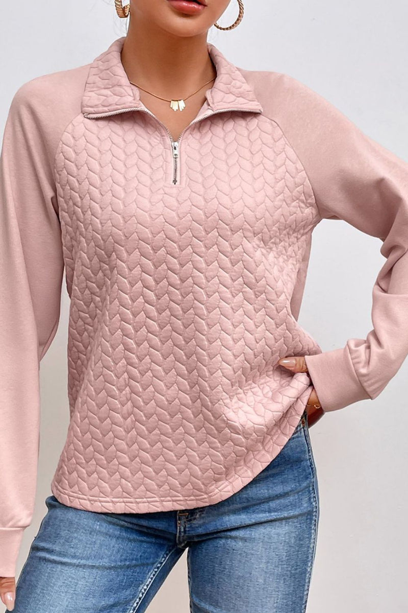 Textured Quarter Zip Long Sleeve Sweatshirt Trandify Deal