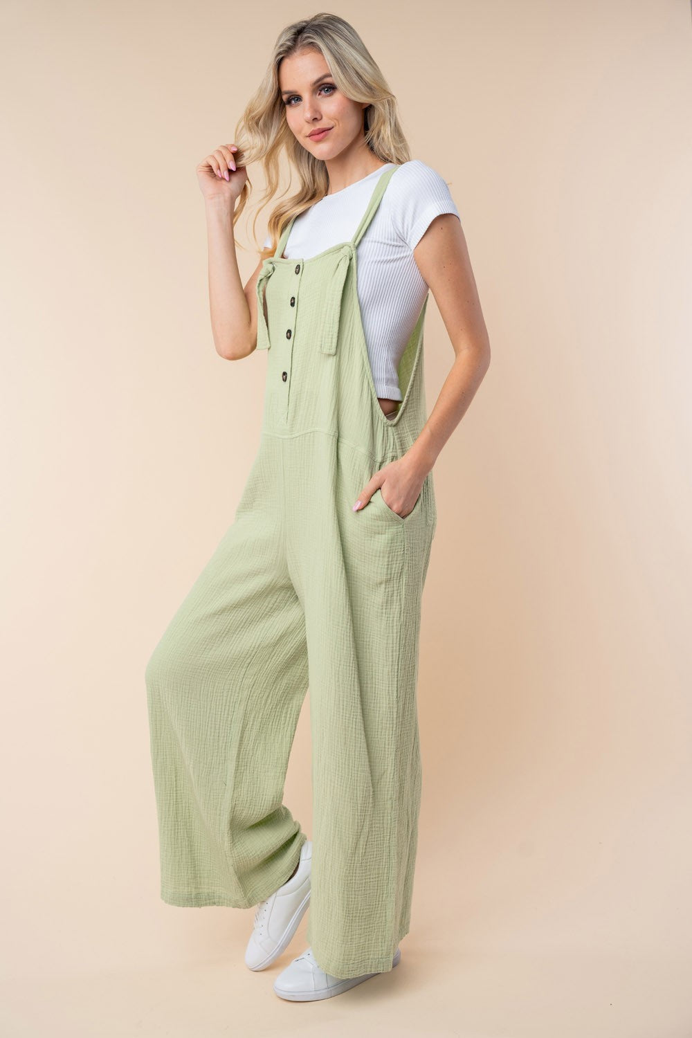 White Birch Texture Sleeveless Wide Leg Jumpsuit Trandify deal