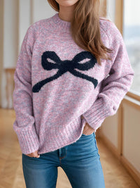Bow Round Neck Long Sleeve Sweater Trandify Deal