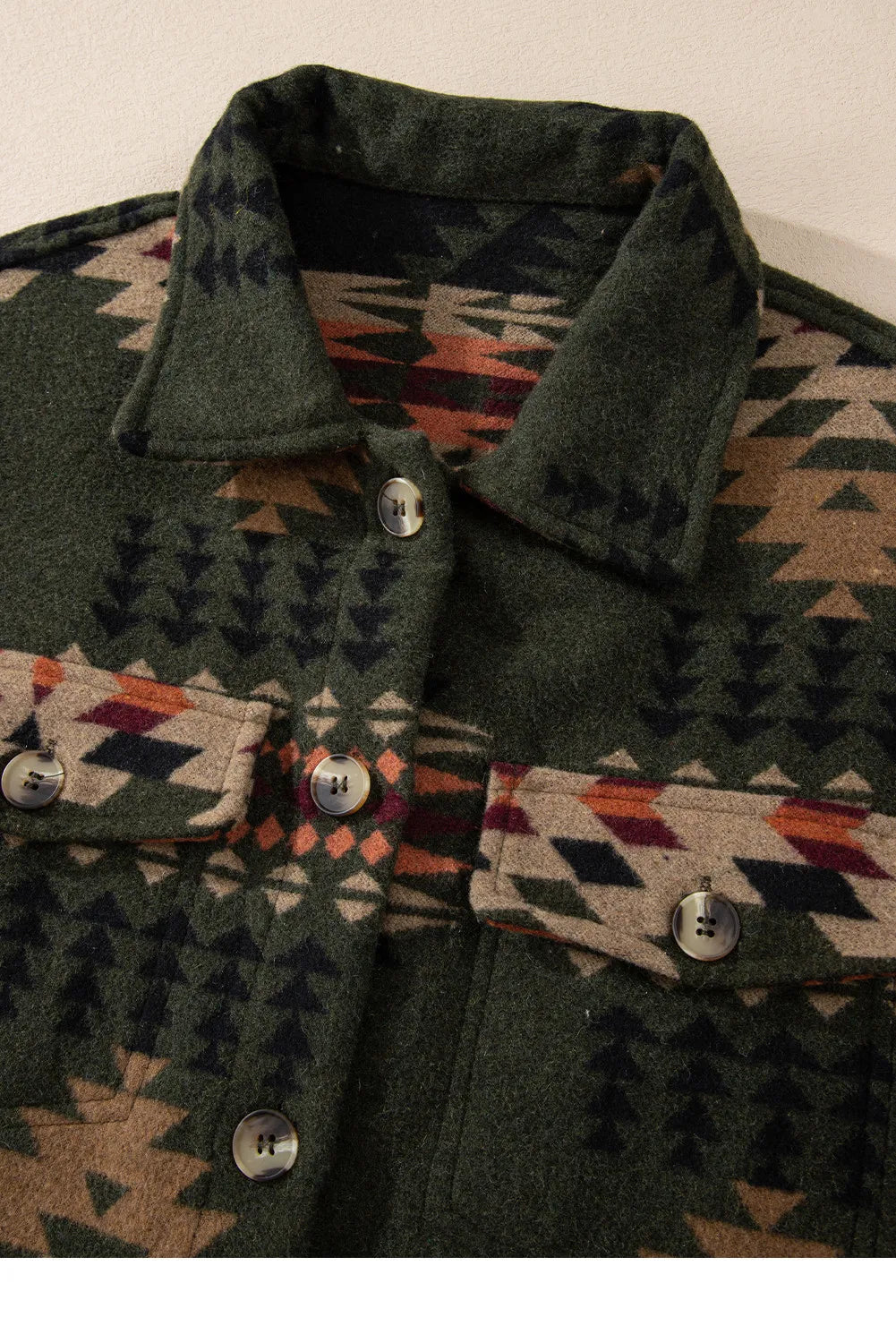Pocketed Geometric Collared Neck Jacket Trandify Deal
