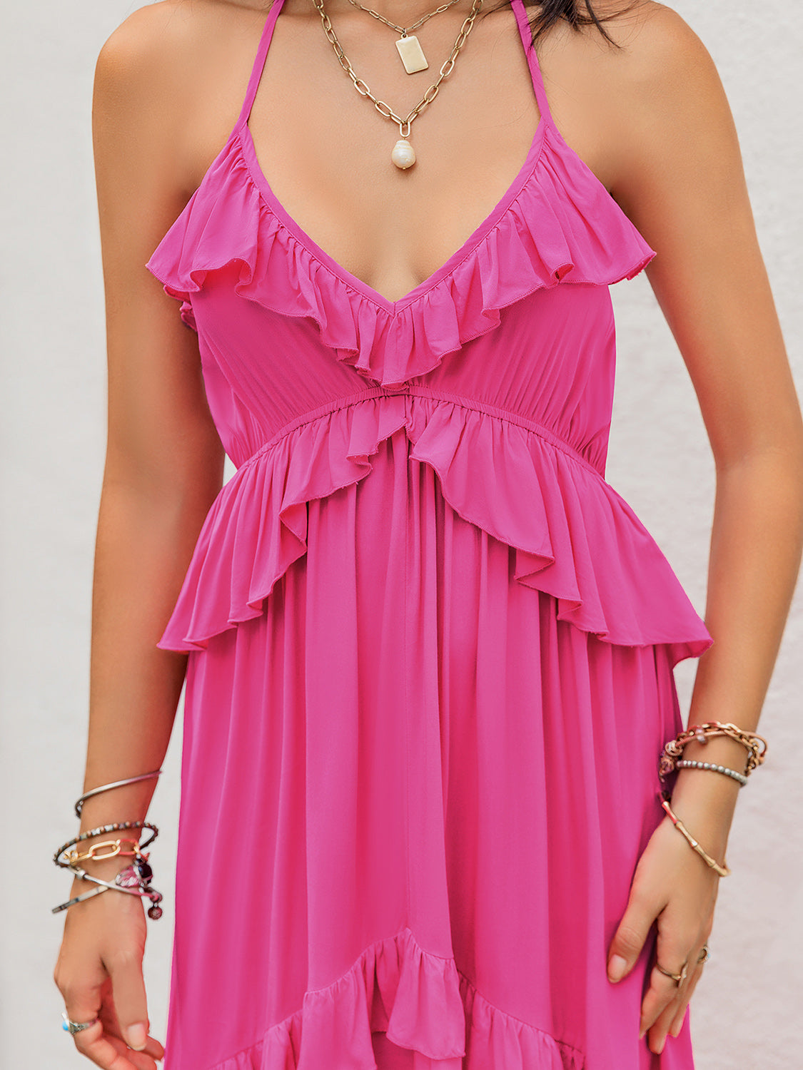 Ruffled Halter Neck Sleeveless Maxi Dress Trandify Deal