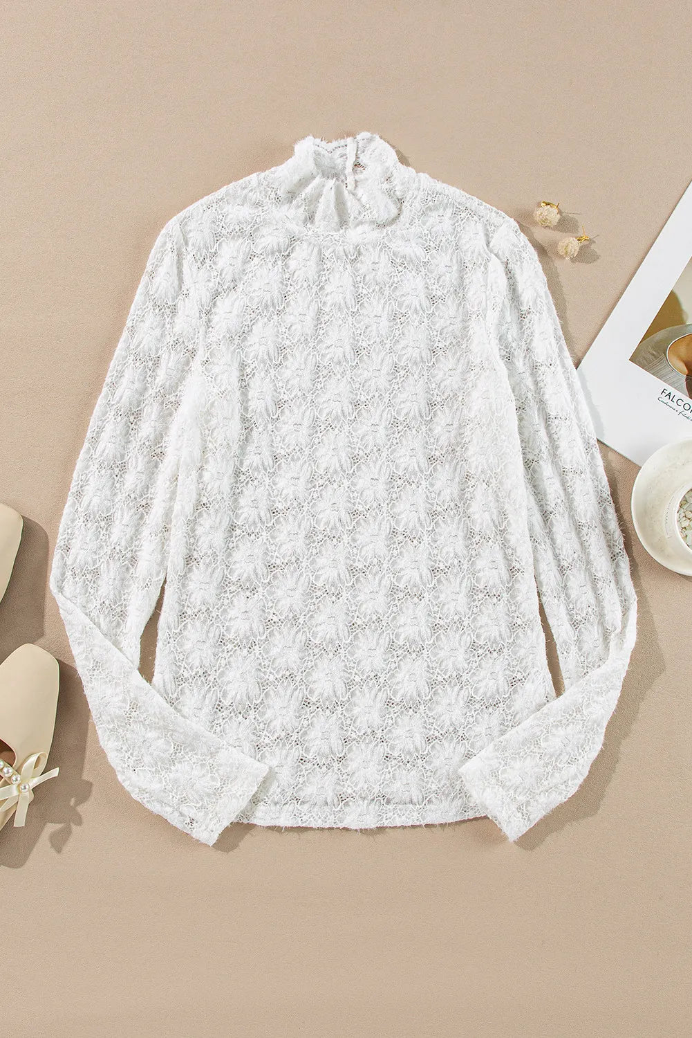 Lace Mock Neck Long Sleeve Top Trandify Deal
