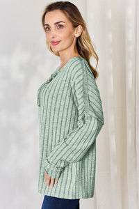 Basic Bae Full Size Ribbed Half Button Long Sleeve T-Shirt Trandify Deal