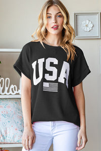 Heimish Full Size USA Graphic Short Sleeve Ribbed Top Trandify Deal