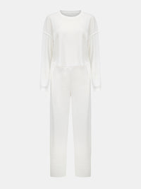 Waffle-Knit Round Neck Top and Pants Set Trandify deal