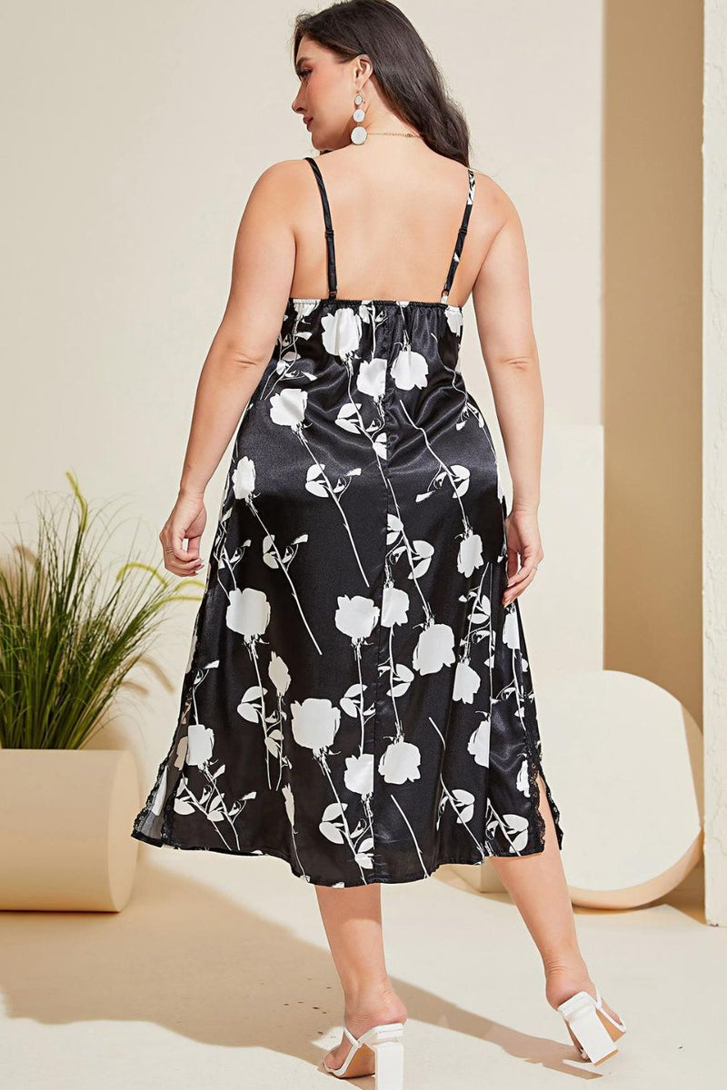 Plus Size Floral Lace Trim Side Slit Night Dress Trandify deal
