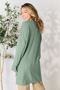 Basic Bae Full Size Ribbed Round Neck Long Sleeve Slit Top Trandify Deal