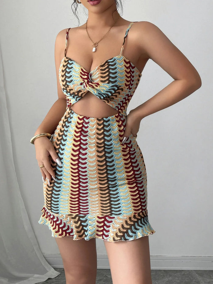 Sexy Ruffled Sundress for Women – Trendy Casual Cutout Dress for Beach or Day Out