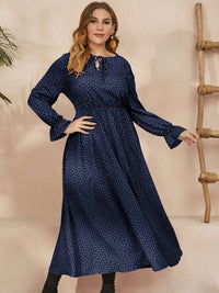 Plus Size Ruffled Polka Dot Long Sleeve Midi Dress Trandify Deal