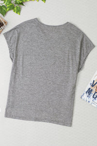 Heathered V-Neck Short Sleeve T-Shirt - Trandify Deal