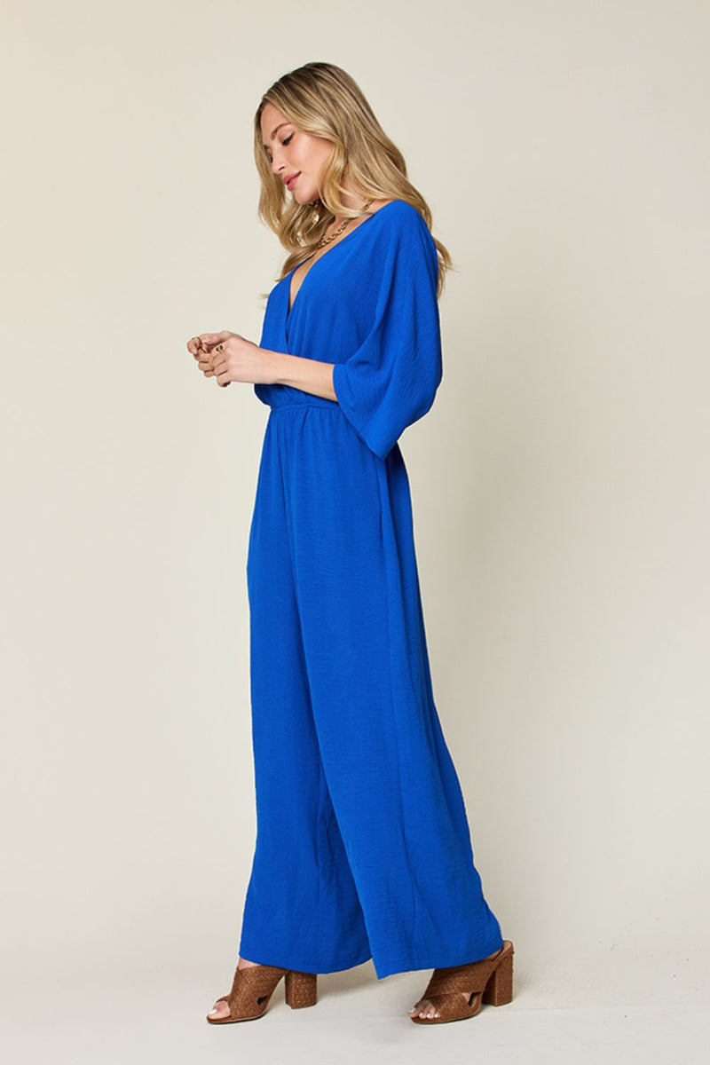 Double Take Full Size Surplice Wide Leg Jumpsuit with Pockets Trandify Deal