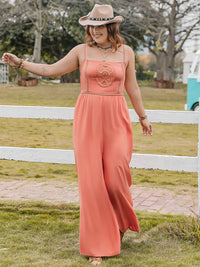 Plus Size Lace Detail Spaghetti Strap Wide Leg Jumpsuit Trandify deal