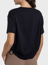 Millennia Drawstring Round Neck Short Sleeve Active T-Shirt Trandify deal