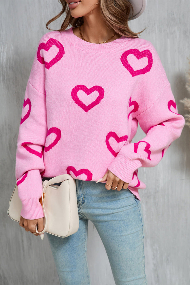 Angel Wings Heart Round Neck Dropped Shoulder Long Sleeve Sweater Trandify Deal