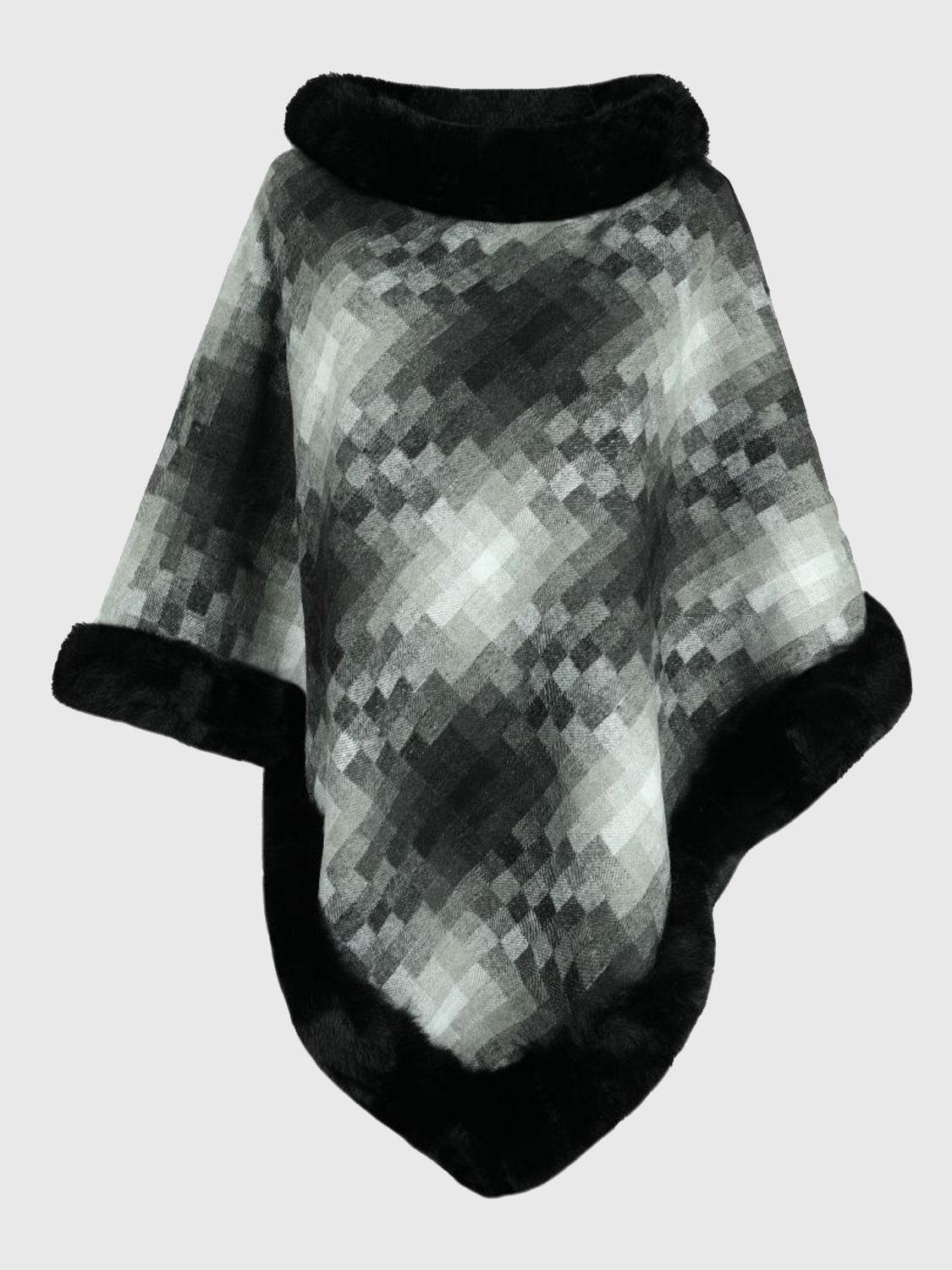 Trendy Faux Fur Trim Poncho - TrandifyDeal