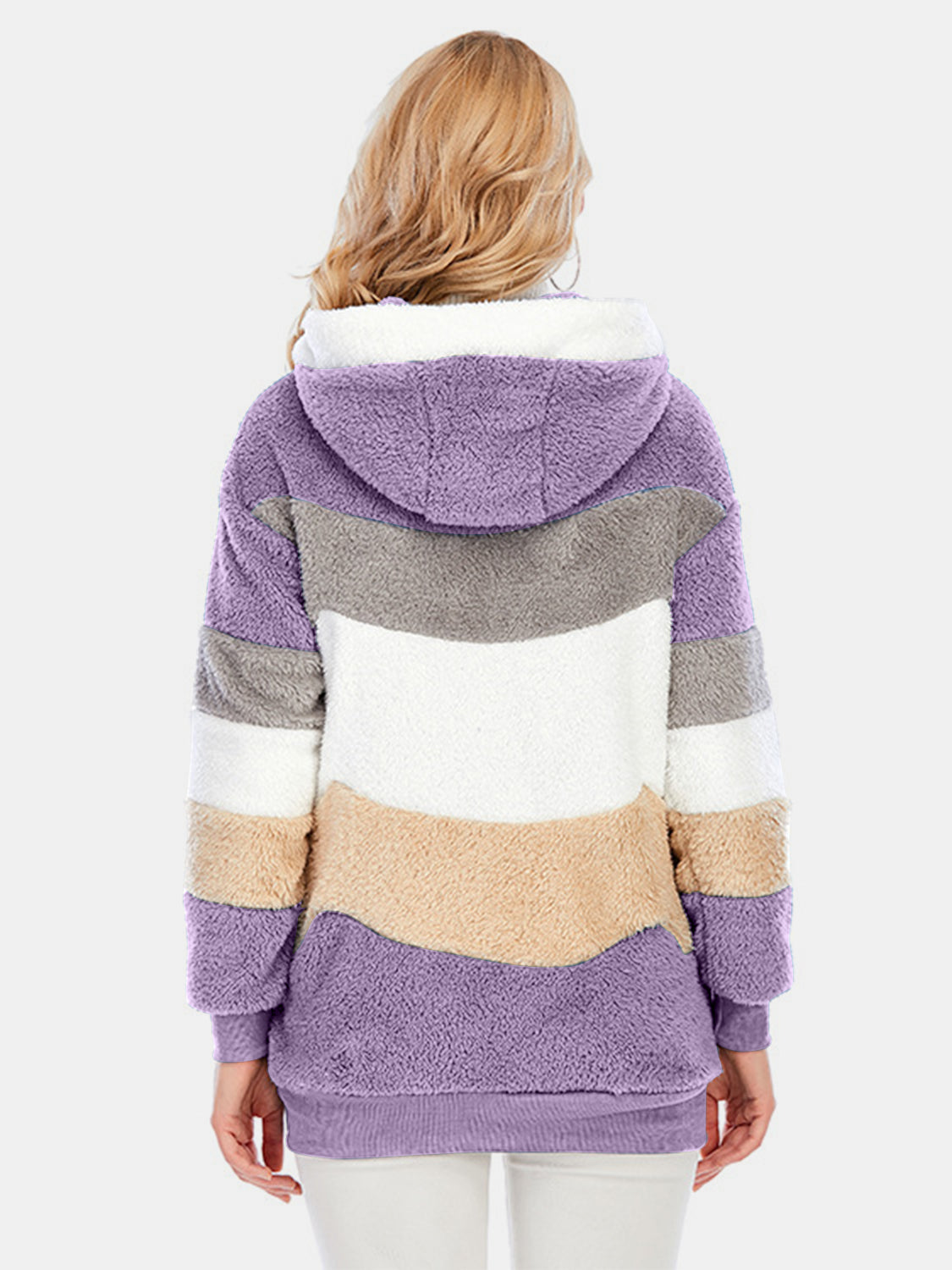 Full Size Drawstring Color Block Zip Up Hooded Outerwear Trandify Deal