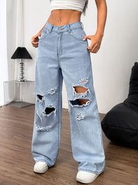 Distressed Wide Leg Jeans with Pockets Trandify Deal