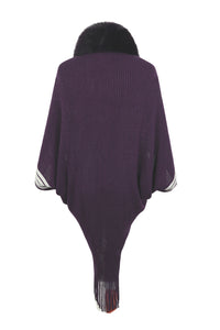 Striped Fringe Detail Long Sleeve Poncho Trandify deal