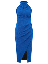 Slit Ruched Mock Neck Sleeveless Dress Trandify deal