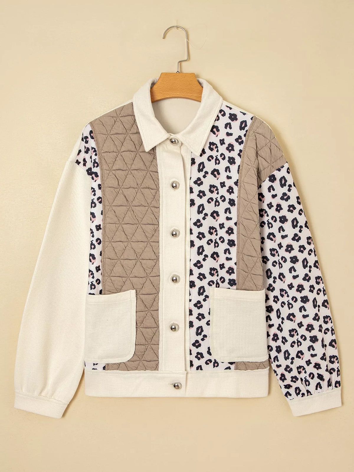 Leopard Print Quilted Jacket for Women - Cozy Waffle Textured