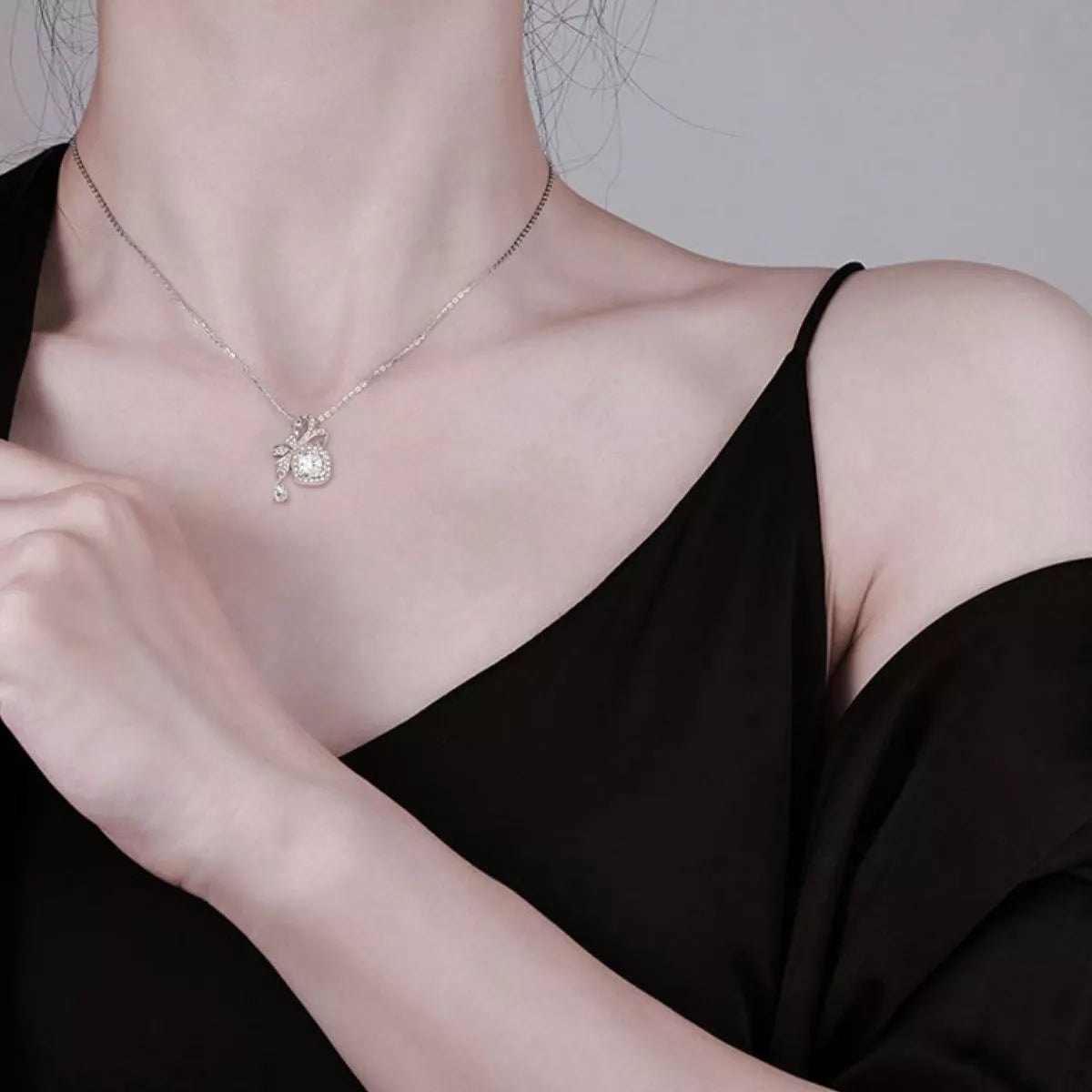 Moissanite Bowknot Pendant Necklace - Sterling Silver