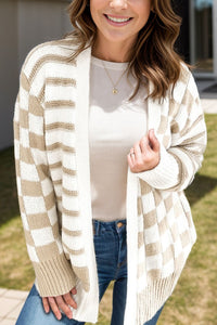 Striped Open Front Long Sleeve Cardigan Trandify Deal