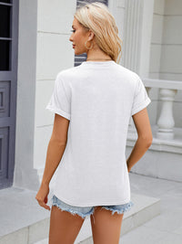 Decorative Button Notched Short Sleeve T-Shirt Trandify deal
