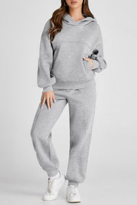Dropped Shoulder Long Sleeve Hoodie and Pants Active Set Trandify Deal