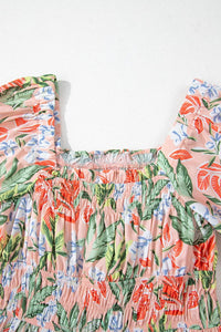 Floral Smocked Square Neck Puff Sleeve Midi Dress for Women – Summer Outfit USA