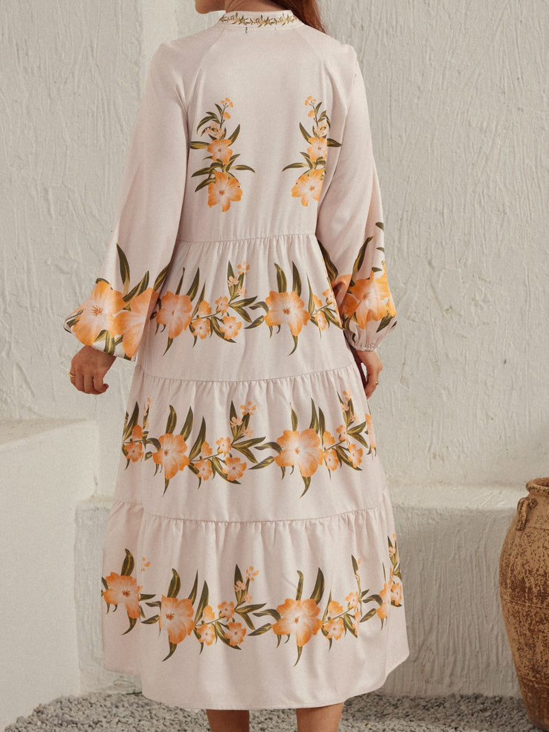 Printed Long Sleeve Midi Dress Trandify Deal