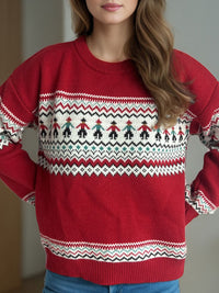 Contrast Round Neck Dropped Shoulder Sweater Trandify Deal