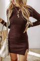 Slit Mock Neck Long Sleeve Wrap Sweater Dress Trandify deal