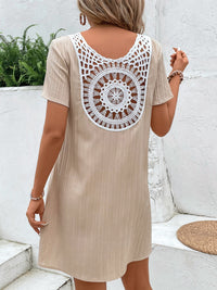 Lace Detail V-Neck Short Sleeve Mini Dress Trandify deal