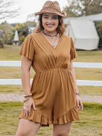 Plus Size Ruffled V-Neck Short Sleeve Romper Trandify deal