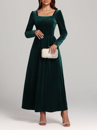 Velvet Square Neck Long Sleeve Dress Trandify Deal