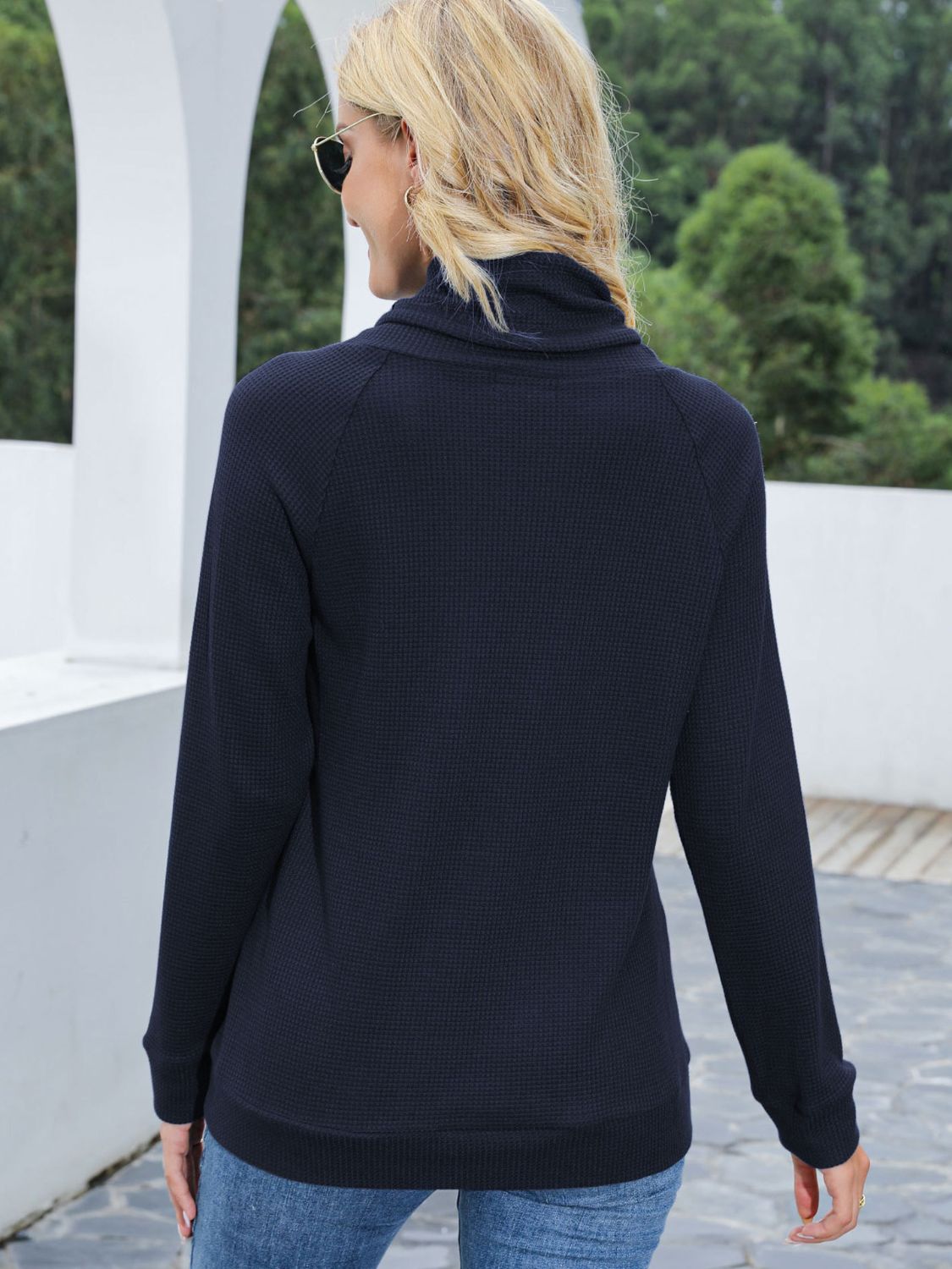 Drawstring Mock Neck Raglan Sleeve T-Shirt Trandify deal