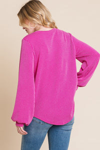 BOMBOM Long Sleeve Curved Hem Ribbed T-Shirt Trandify Deal