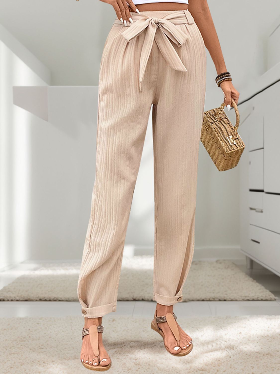 Tied High Waist Pants Trandify deal