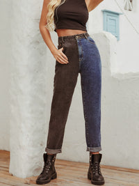 Comfortable Mid-Rise Two-Tone Jeans for Women
