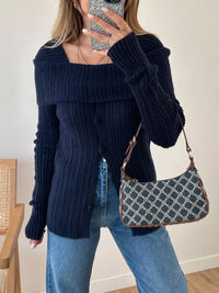 Women's Textured Slit Front Knit Top | Long Sleeve Crewneck Top